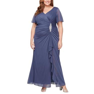 Imagem de Alex Evenings Vestido feminino longo sobrepeliz decote mãe da noiva manga esvoaçante (tamanho grande), Malha violeta, 25 Plus Size