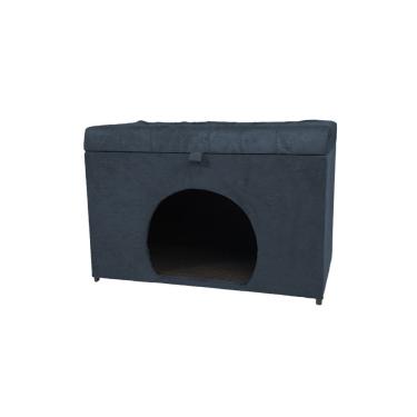 Imagem de Puff Baú Pet Casa P/ Cachorros E Gatos Em Suede - Cinza Escuro