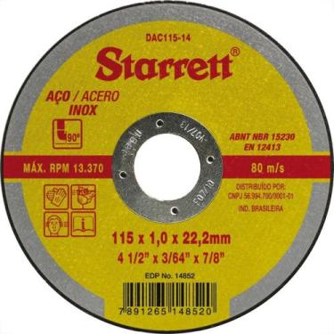 Imagem de Disco Aco Inox Starrett - 4,1/2''X3,64''X7/8'' - Fino 1,0Mm -Dac115-14