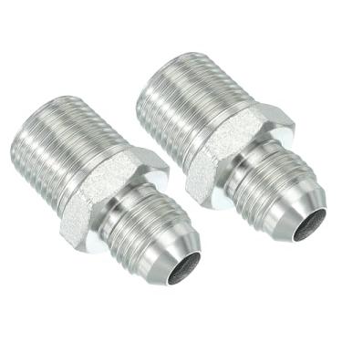 Imagem de PATIKIL Conector adaptador de tubo 9/40.6 cm macho 37 ° Flare JIC x 3/20.3 cm macho R encaixe de tubulação 2 peças conector hidráulico de encaixe de restrição de alimentação de óleo para sistema de
