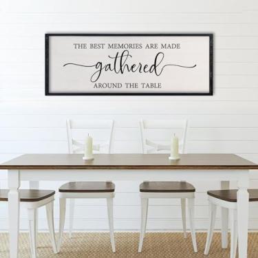 Imagem de comurdyo The Best Memories Are Made Gathered Around The Table Wall Decor 81.3 cm x 30.5 cm for Dining Kitchen Home Wood Framed Signs Wall Art (preto)