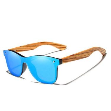 Imagem de Óculos de Sol Kingseven Retro Hastes de Madeira Lente Plana Estilo Squ