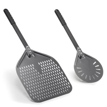 Imagem de Joylongde Casca de pizza de 35,5 cm + 18 cm, casca de metal de alumínio, espátula de pizza profissional para pizza caseira