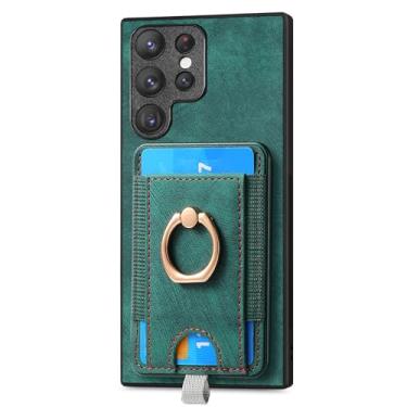 Imagem de LYJSMGZ Capa de couro para Samsung Galaxy S25 Ultra/S25 Plus/S25, compartimento para cartão removível, com anel para celular suporte sucção magnética de veículos, verde, S25