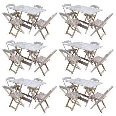 Imagem de Kit 6 Jogos de Mesa com 4 Cadeiras de Madeira Dobravel 120x70 Ideal para Bar e Restaurante - sem Pin