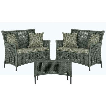 Imagem de 2 Sofás E Mesa Igapó Alumínio Preta Corda Náutica E5 Trama Verde