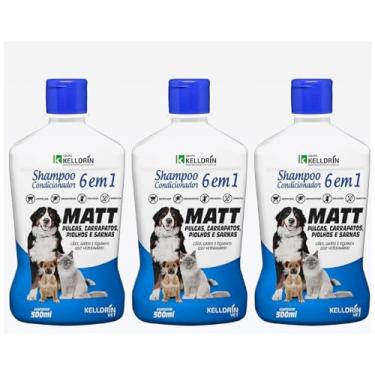 Imagem de Kit 3 Shampoo e Condicionador 6 em 1 para Cães Gatos e Equinos Kelldrin 500 mL - Anti pulgas e carrapatos