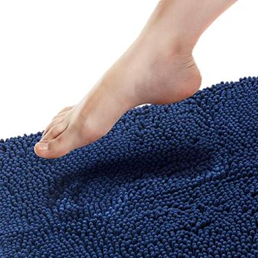 Imagem de Tapetes de banheiro Tafts, microfibra de chenille ultramacia, absorvente, antiderrapante, lavável na máquina, tapete de banho superpelúcia para banheiro, chuveiro e banheira, Azul marinho, 21" x 47"