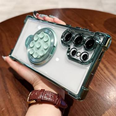 Imagem de Capa de celular com suporte magnético transparente revestido para Samsung S22 FE S23 Plus S24 Ultra Cute Ventosa Air Bag Cover, verde, para Galaxy S23 FE