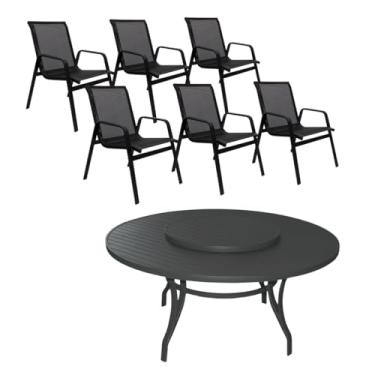 Imagem de Jogo Conjunto de Mesa Giratória 1,40m Aluminio 6 Cadeiras Tela Sling Piscina Jardim Jantar