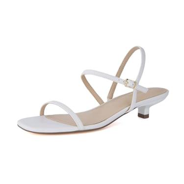 Imagem de CUSHIONAIRE Soprano Sandália feminina de salto gatinho com tira no tornozelo – Sandália social minimalista com espuma viscoelástica e silhueta de tiras, Branco, 8 Wide