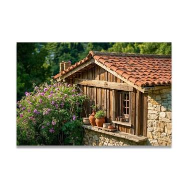 Imagem de LKXGRRSFG Tiny House Cozy Town Impressão em tela paisagem de aldeia quente arte de parede para decoração de escritório em casa, galeria embrulhada 20 x 30 cm