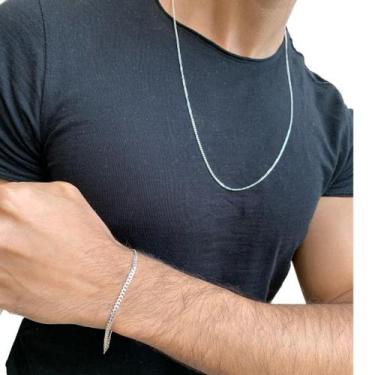 Imagem de Conjunto Prata Grumet Masculina 70cm e Pulseira Italiana 3mm - Alzza P
