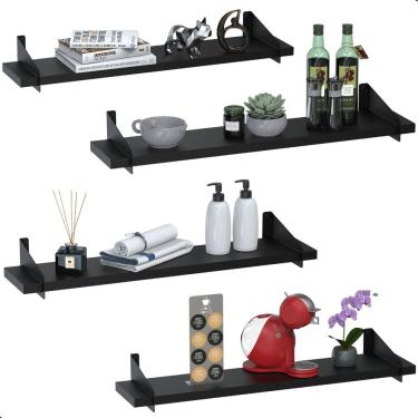 Imagem de 4 Prateleiras De Madeira Estilo Industrial Suspensa Max50p