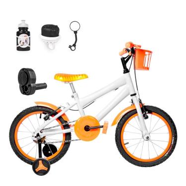 Imagem de Bicicleta Aro 16 Alumínio + Kit Passeio Branca E Laranja