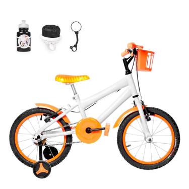 Imagem de Bicicleta Aro 16 Alumínio + Kit Passeio Branca E Laranja