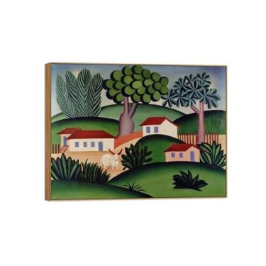 Imagem de Tarsila do Amaral Famosas Impressões em Tela-Imagem arte parede lona-Moldura Madeira Pintura decoração quarto Sala de estar(paisagem) 20x25cm