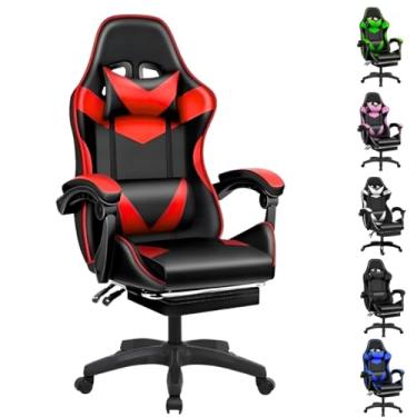 Imagem de Cadeira Escritório Gamer Ergonômica Reclinável Confortável Com Rodinha E Apoio Para Os Pés(Vermelho)