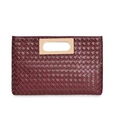 Imagem de IXEBELLA Bolsa pequena de couro PU elegante, bolsa feminina moderna para festa, bolsa formal para casamento, formatura, coquetéis, Tecido bordô, Small