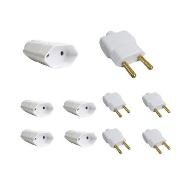 Imagem de Kit 5 Plugue Macho 2 Pinos 2P +Tomada Fêmea 20A Branca - Ilumi
