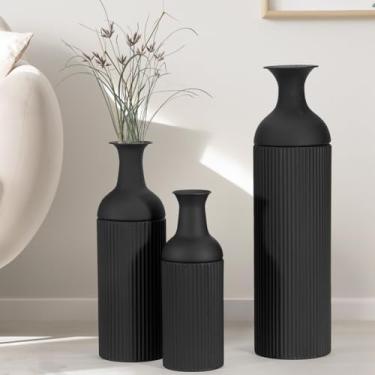 Imagem de BANOMII Conjunto de 3 vasos de metal grandes, 78 cm, 50 cm, 40 cm, vaso de flores alto para grama dos pampas, vasos grandes decorativos para canto de corredor, decoração de chão para sala de estar