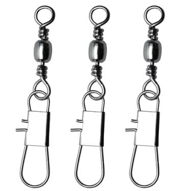 Imagem de ENERHIKE Barril de pesca giratório com sanp de segurança, 50 peças, aço inoxidável, encaixe, giratório, água salgada, interloque de alta resistência, conector de linha de isca de água doce #6