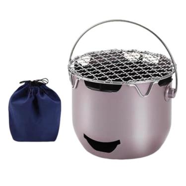 Imagem de YIJU Fogão de acampamento com grelha, fogão de acampamento multifuncional para grelhar, aquecer, churrasco interno e externo, Roxo Rosa