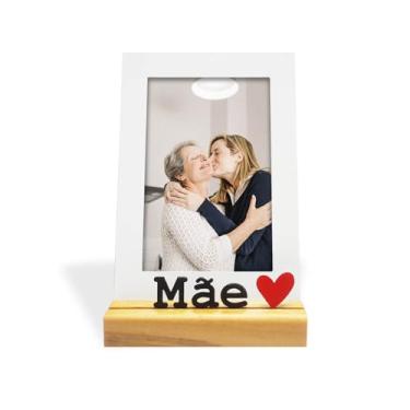 Imagem de Porta Retrato Mãe 10x15cm, Moldura Decorativa em Metal e Madeira, branco, preto, vermelho, nogueira - GEGUTON