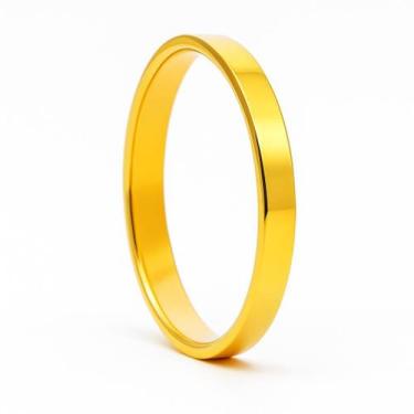 Imagem de Anel Noivado 3mm Banhado Ouro 18k Casamento Reta Tungstênio Luxo - Alp