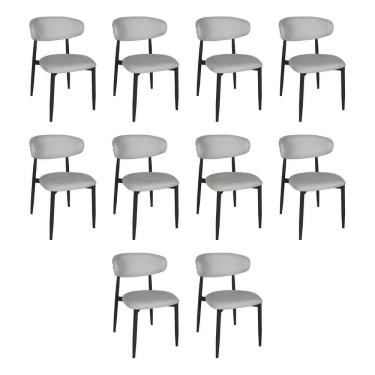 Imagem de Kit 10 Cadeiras De Jantar Lucy Estrutura Aço Carbono Laminado Preto Com Estofado Linho Cinza