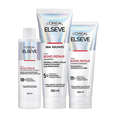 Imagem de Kit L'Oréal Paris Elseve Bond Repair Shampoo 250ml + Condicionador 200ml + Tratamento Pré-Shampoo 200ml