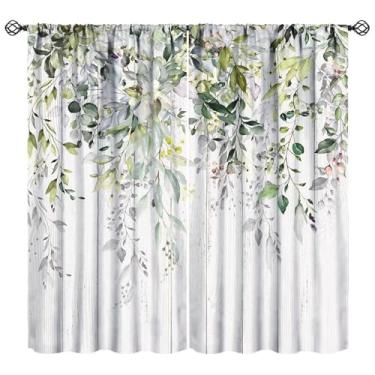Imagem de Cortinas de folhas de eucalipto rural fazenda paisagem primavera arte impressa blackout cortinas de janela para quarto cozinha decoração conjunto de tecido 2 painéis 42x15 polegadas 30% taxa de