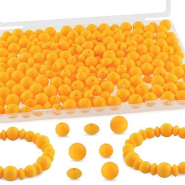 Imagem de Kovict 200 contas de silicone mistas de 12 mm e 15 mm para fabricação de chaveiros, contas de silicone de lentilha de 12 mm para canetas, pulseira, colar, artesanato DIY (amarelo brilhante)