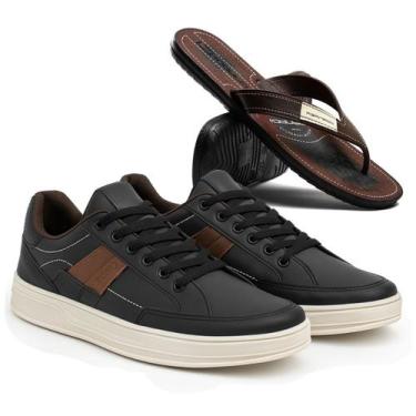 Imagem de Kit Tênis Sapatênis Masculino Polo Casual + Chinelo, 39, Preto