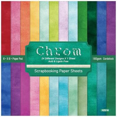 Imagem de ZAKHSE Bloco de papel para scrapbook, 15 x 15 cm, 24 folhas de papelão impresso de um lado em cores brilhantes, verde, azul, roxo, papel decorativo para bricolage, cartão, suprimentos para scrapbook