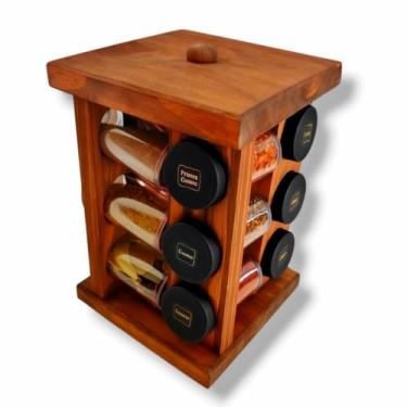 Imagem de Porta Tempero Giratório 12 Potes Torre Madeira