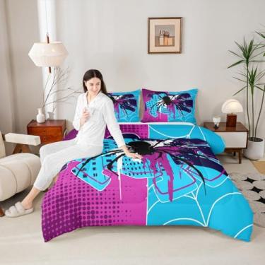 Imagem de Jogo de cama solteiro com aranha preta, teia de aranha, inseto aracnídeo, animal, decoração de quarto de meninos, meninas, mulher, homem, edredom moderno, feliz dia das bruxas, enchimento de edredom