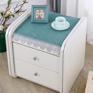 Imagem de Toalha de mesa pequena para mesa de cabeceira de cor sólida com capa de mesa de canto de linho de algodão macramê com capa antiderrapante para TV, micro-ondas, máquina de lavar e geladeira, decoração