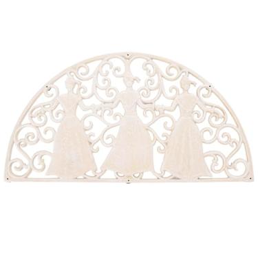 Imagem de Sungmor Capacho decorativo de ferro fundido – Tapete externo antiderrapante resistente, tapete de boas-vindas vintage grande – 70,6 cm x 37,8 cm, design de rolagem de meia-lua para entrada da porta da