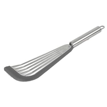 Imagem de esmen Espátula de aço inoxidável vazada com borda de silicone grande para fritar carne, conjunto de utensílios de cozinha, cinza