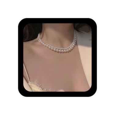 Imagem de Ximdble Colar gargantilha vintage com pérolas em camadas, boêmio, corrente de pérola, gargantilha, colar de sereia, joia flutuante para mulheres