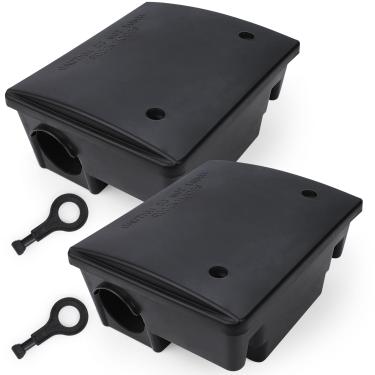 Imagem de Pacote com 2 estações de isca de rato - estação de isca de rato com caixa de bloqueio de chave segura para crianças e animais de estimação, envenenamento por rato para uso externo e interno