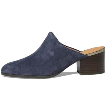 Imagem de Dystralix Sandália Feminina Azul Marinho Salto Grosso Bloco Mules Bico Fino Fechado Camurça Sapatos Mule Sem Cadarço Botas Empilhadas Costas Sandálias Deslizantes Conforto Moda Retrô Tamanho 8