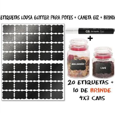 Imagem de 20 Etiquetas Lousa Medidas 4x3 cms + Caneta Giz Branca + 10 Etiquetas 