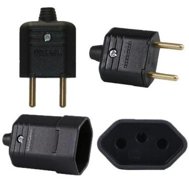 Imagem de 200 Plug Macho 2 Pinos + 200 Tomada Femea 3 Pinos 10a Preto 2p+t - MAR