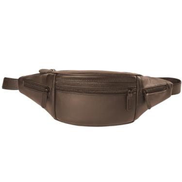 Imagem de Pochete Grande Masculina De Couro Espaçosa 5 Bolsos Cor: Marrom e Preta (Marrom)