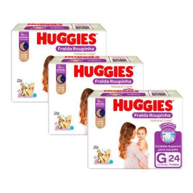 Imagem de Kit 3 Fralda Roupinha Huggies Natural Care Tamanho G Pacote Mega 24 Un