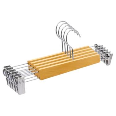 Imagem de Kit 5 Cabides Presilha Madeira Premium Adulto Saia Vestido Calça Bermuda Reforçado