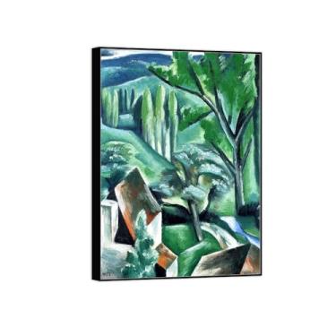 Imagem de BMZFYBS Impressão em tela pintura famosa imagem de parede - paisagem verde - pôster moldura preta para sala de estar banheiro decoração de casa 50 x 70 cm 20 x 27 pol