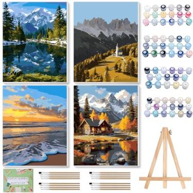 Imagem de Qoosea Kit de pintura por números para adultos, conjunto de arte premium DIY com cavalete de madeira, kits de artesanato premium para adultos iniciantes, passatempos de desenho e presentes de